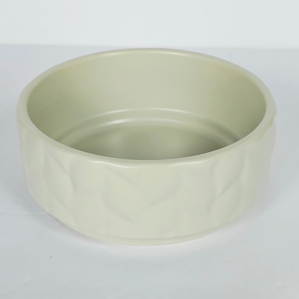 Whisker City Ceramic Pet Bowl Sage Green Leaf Pattern Cat Dog Dish Non Slip
